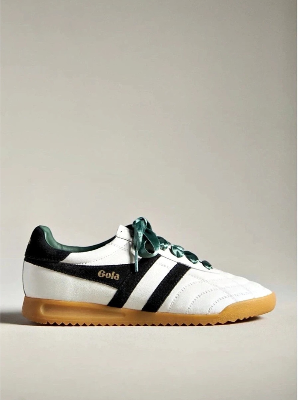 NWT - Gola for Anthropologie Track Sneaker White, Black & Green Ribbon Laced Sne